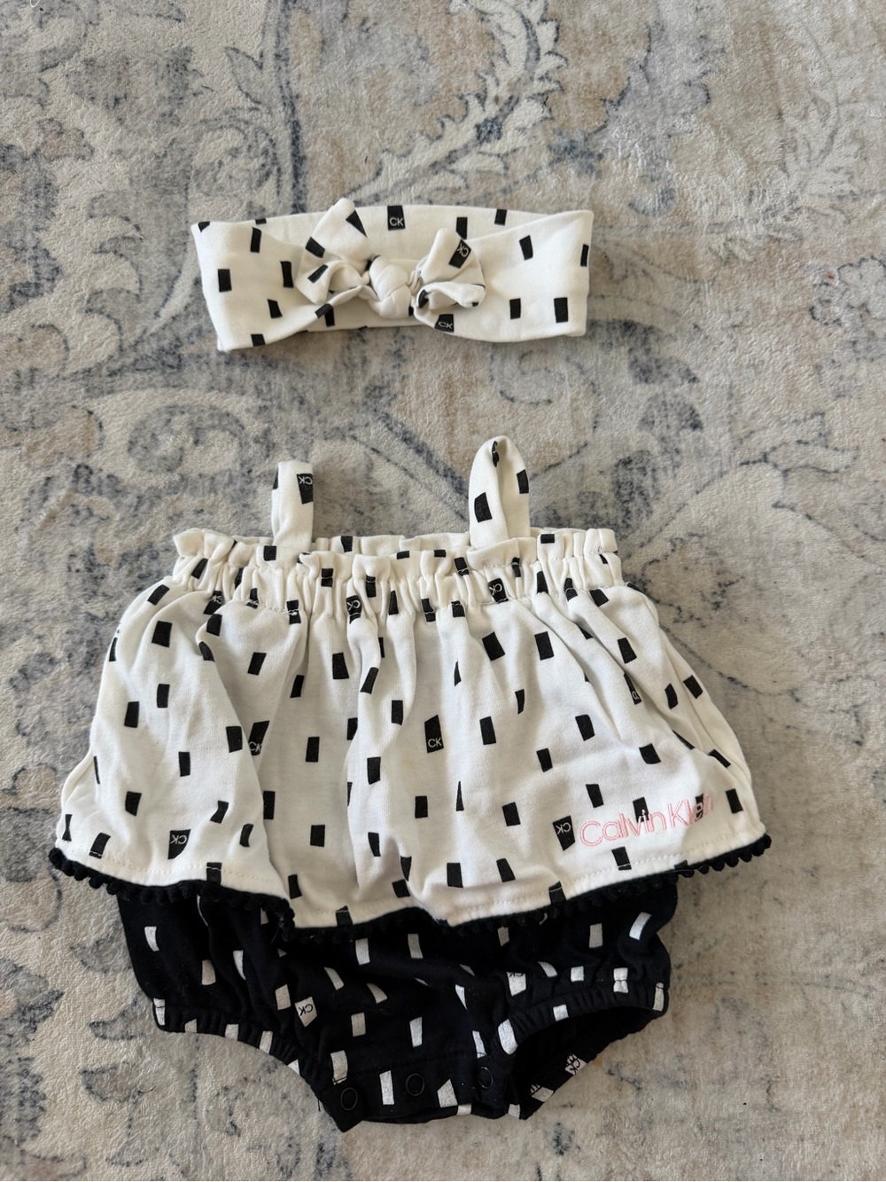 Calvin Klein Black & White Polka Dot Baby Headband and Bloomer Set